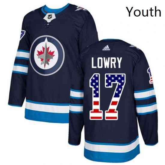 Youth Adidas Winnipeg Jets 17 Adam Lowry Authentic Navy Blue USA Flag Fashion NHL Jersey